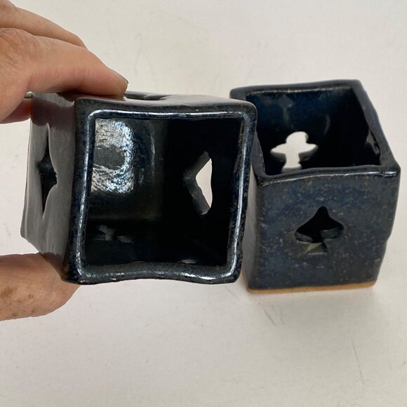 Raku Ceramic Playing Card Votive Candle Holders Heart Spade Diamond Club Set 2 - Picture 7 of 13